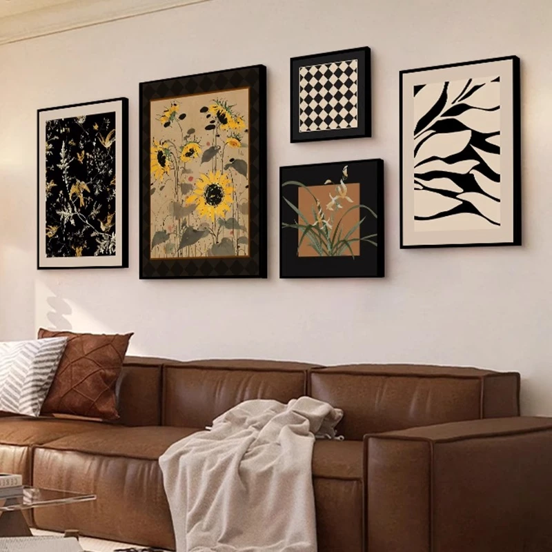 中古风客厅组合装饰画法式复古挂画美式高级感沙发背景墙艺术壁画