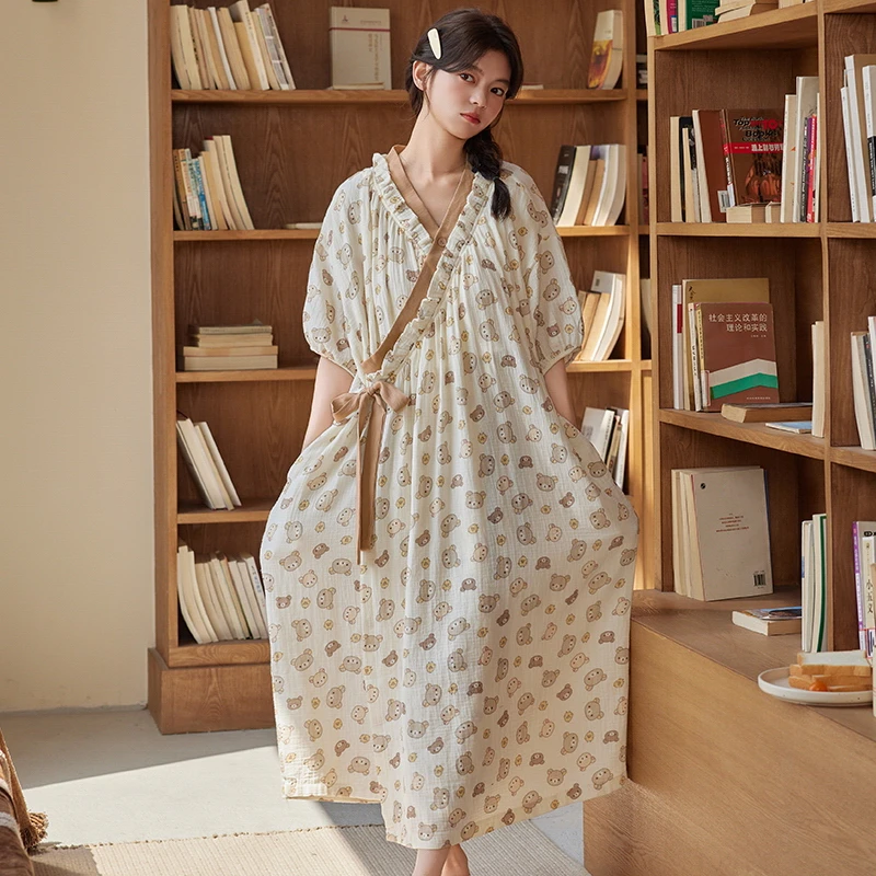 905夏季新款和服云朵棉带胸垫短袖睡裙休闲女士睡衣家居服YNE