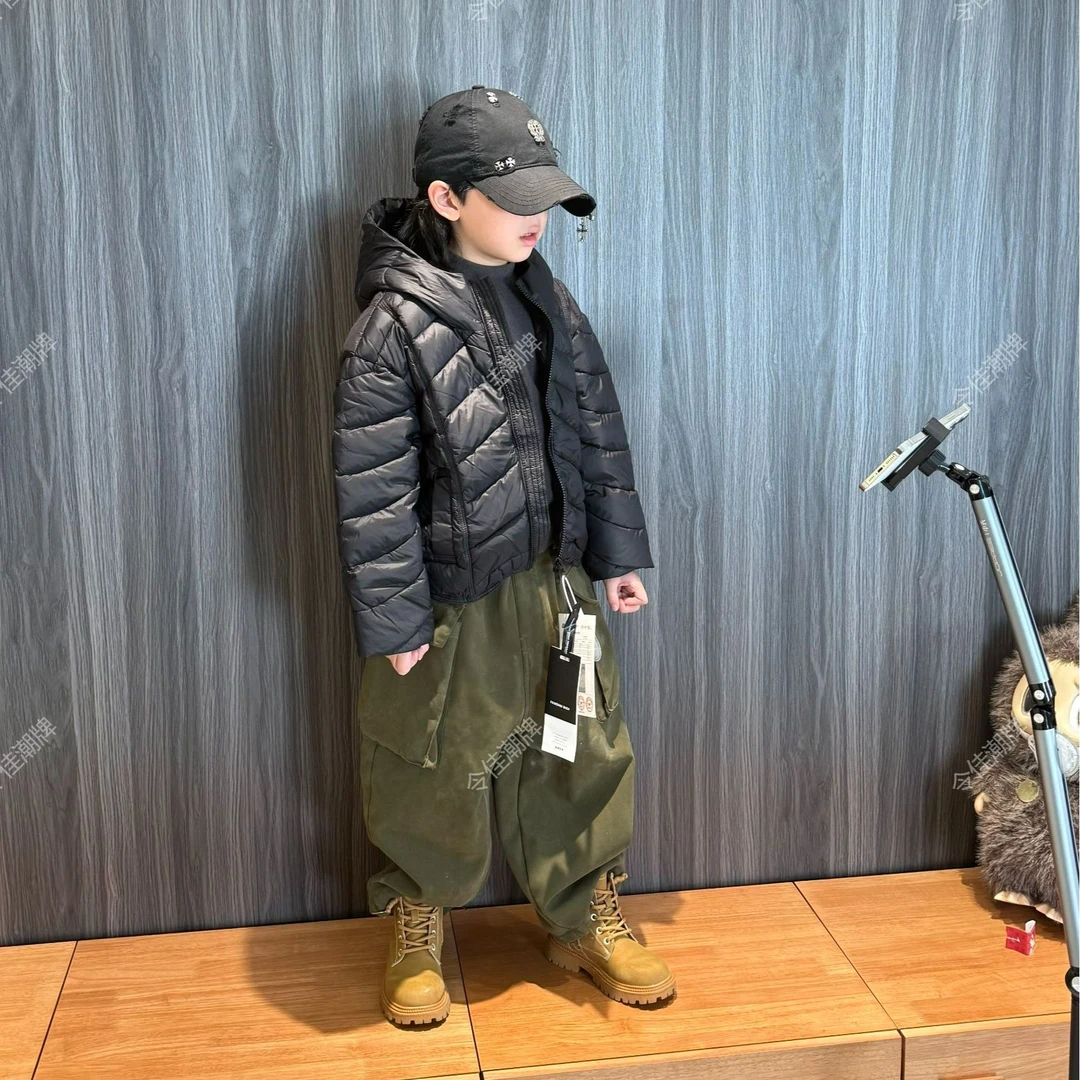 令佳潮牌冬款儿童中性百搭90白鸭绒轻薄款连帽排骨羽绒服3310