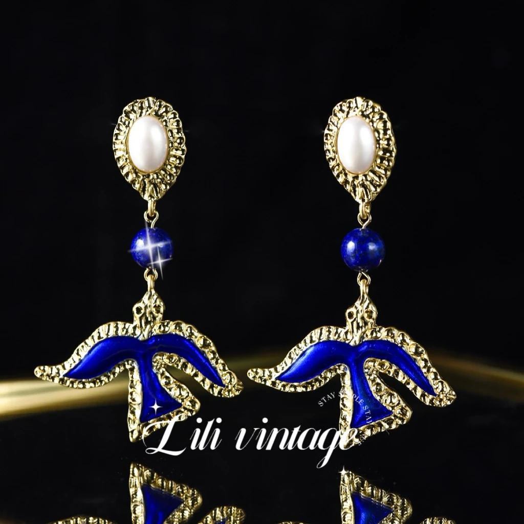 铜合金玻璃耳饰 725“似曾相识燕归来”中古复古vintage