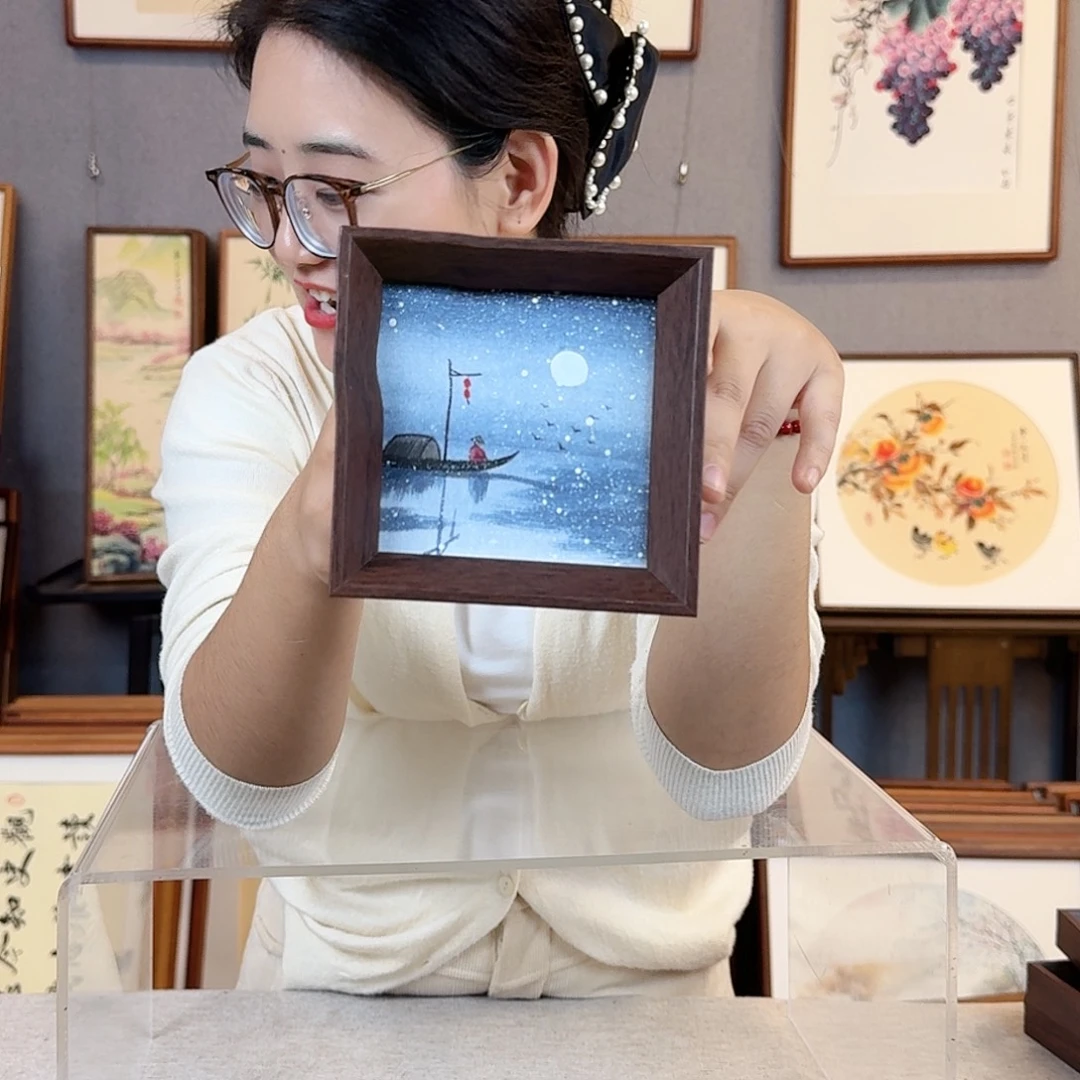 国画纯手绘，纯手写带框尺寸：12×12厘米