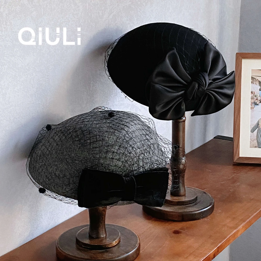 氛围感美女！大蝴蝶结网纱贝雷帽 2d429