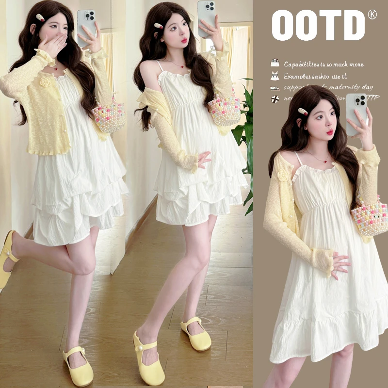 2025新款孕妇夏装连衣裙孕期高级感吊带花苞裙套装孕妈妈减龄穿搭