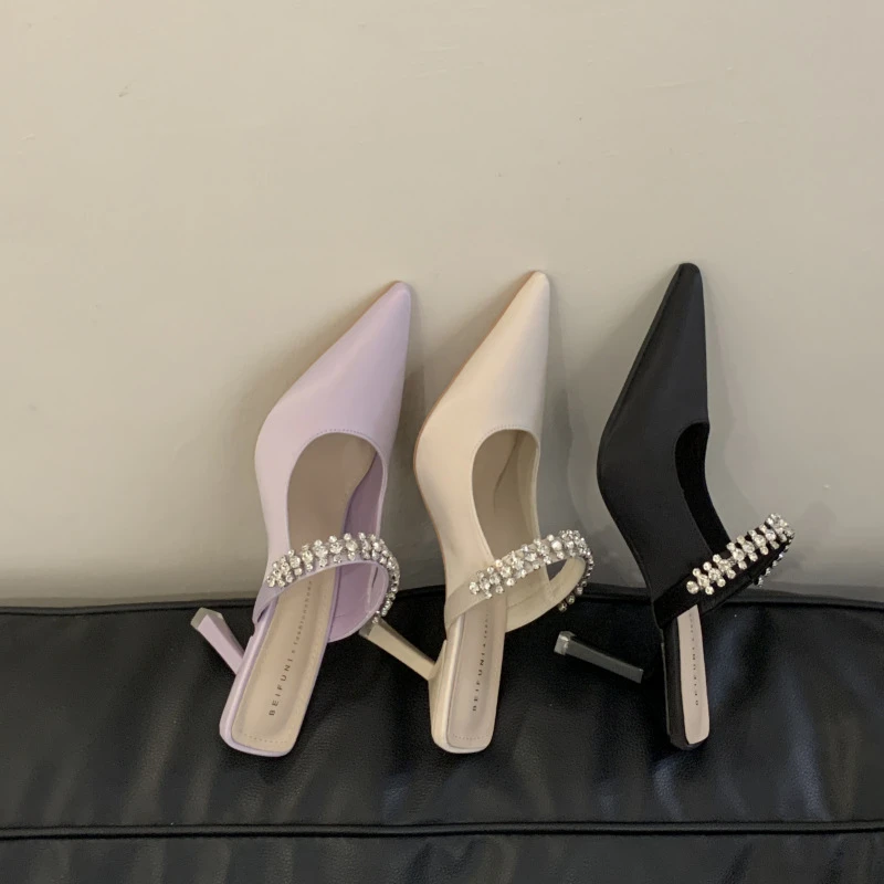 【好物分享】水钻一字带包头半拖鞋女2025新款温柔贵气甜美尖头凉鞋