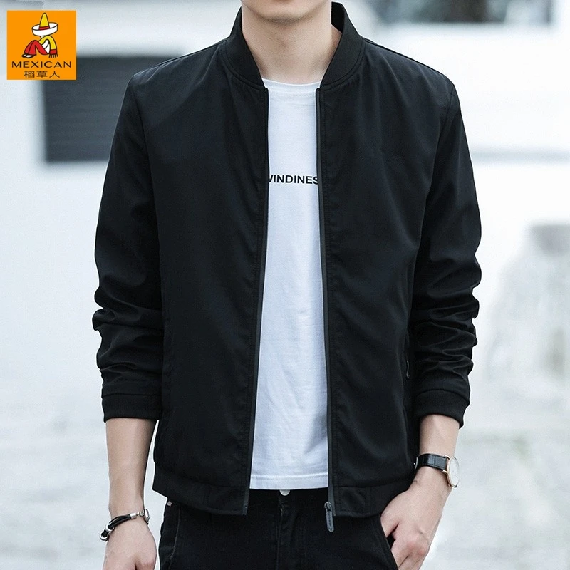 Mexican/稻草人秋季男士棒球领春季商务棒球夹克韩版纯色男装潮流