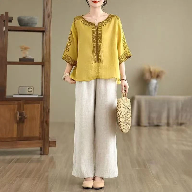 【清货+运费险】文艺时尚套装重工刺绣阔腿裤休闲两件套Y9447788