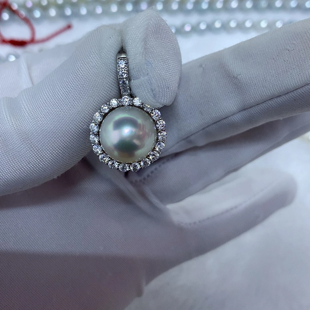 银S925镶嵌海水珍珠颈饰12-13