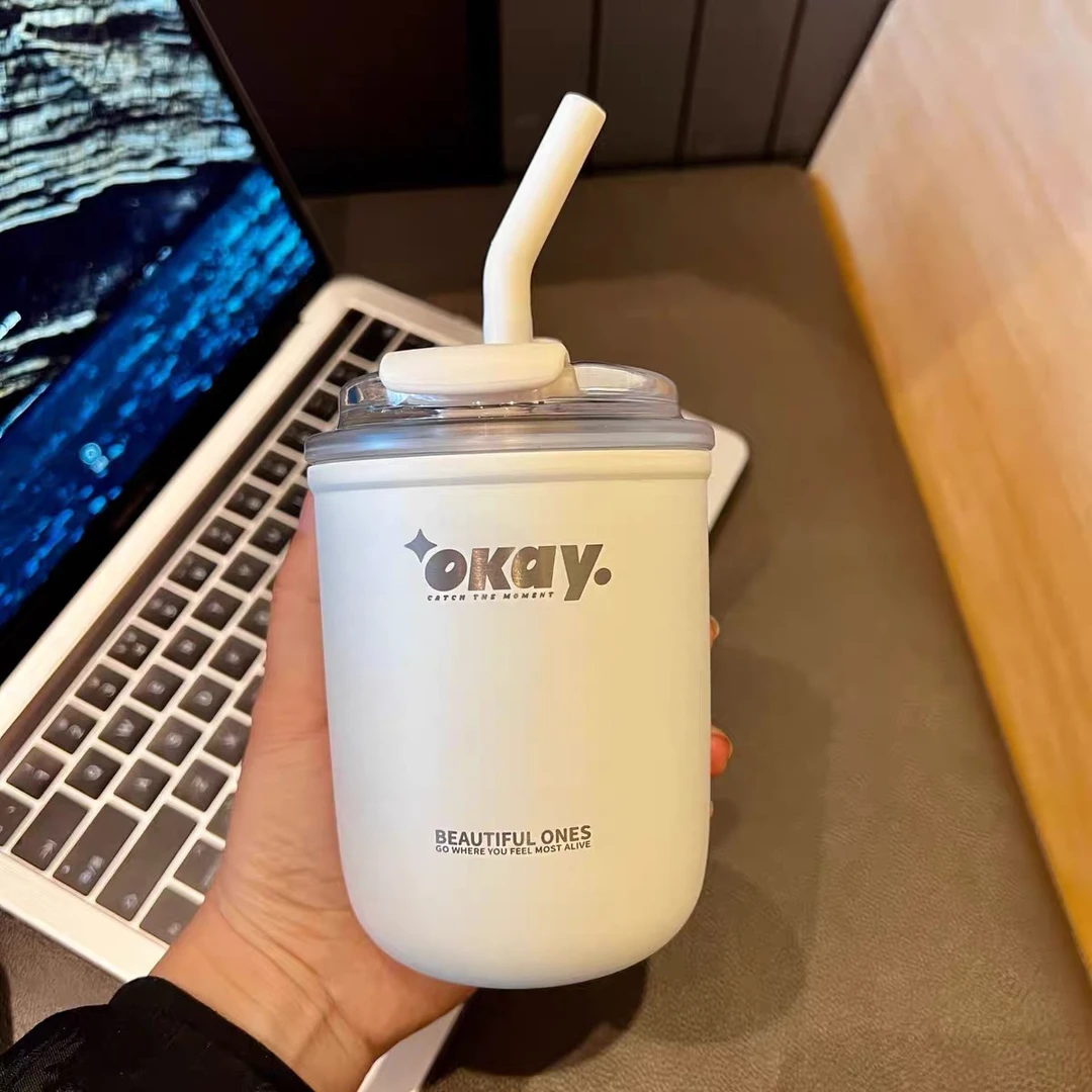 保温杯咖啡杯女生水杯带提绳办公室吸管随行便携杯高颜值2025新款