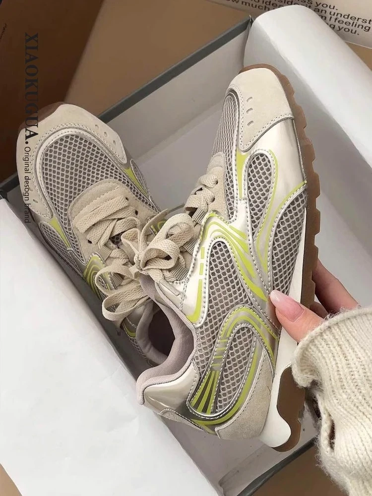 鞋子女款2025新款夏季软底阿甘德训鞋网面透气厚底运动休闲老爹鞋