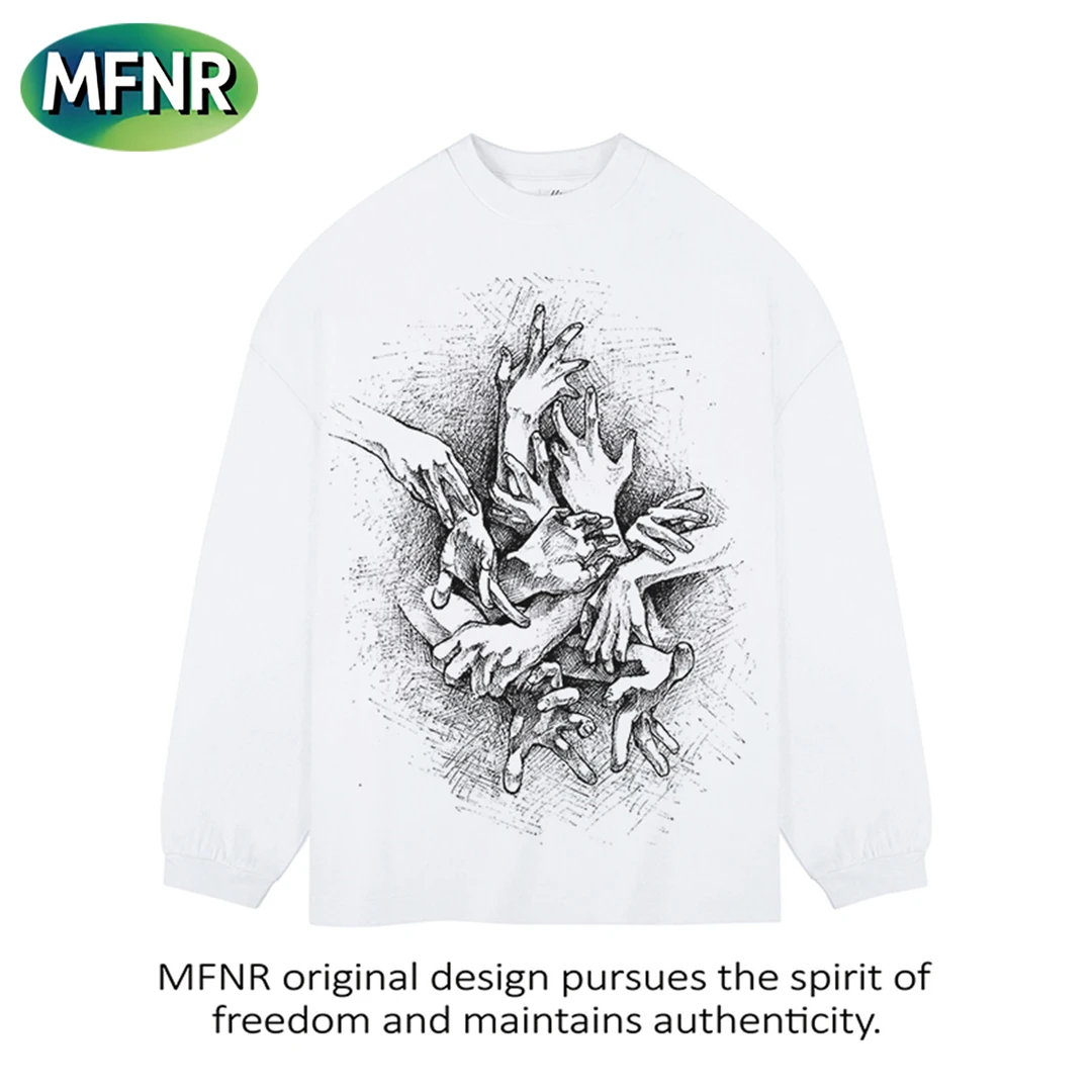 秋冬复古美式印花长袖t恤男小众街头情侣宽松重磅纯棉打底上衣潮