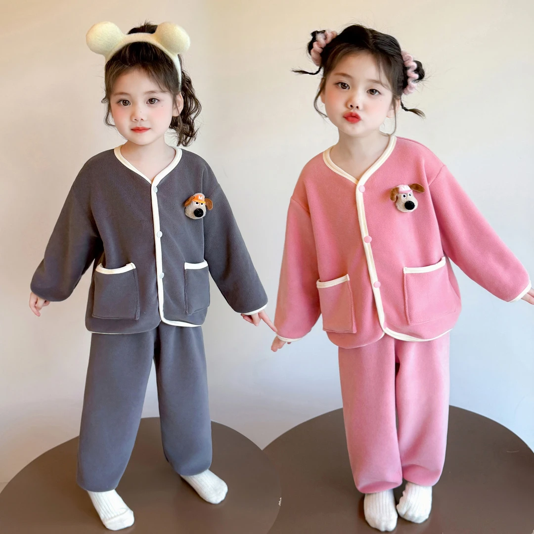 秋冬季儿童珊瑚绒睡衣女童小女孩宝宝加厚秋冬装法兰绒家居服套装
