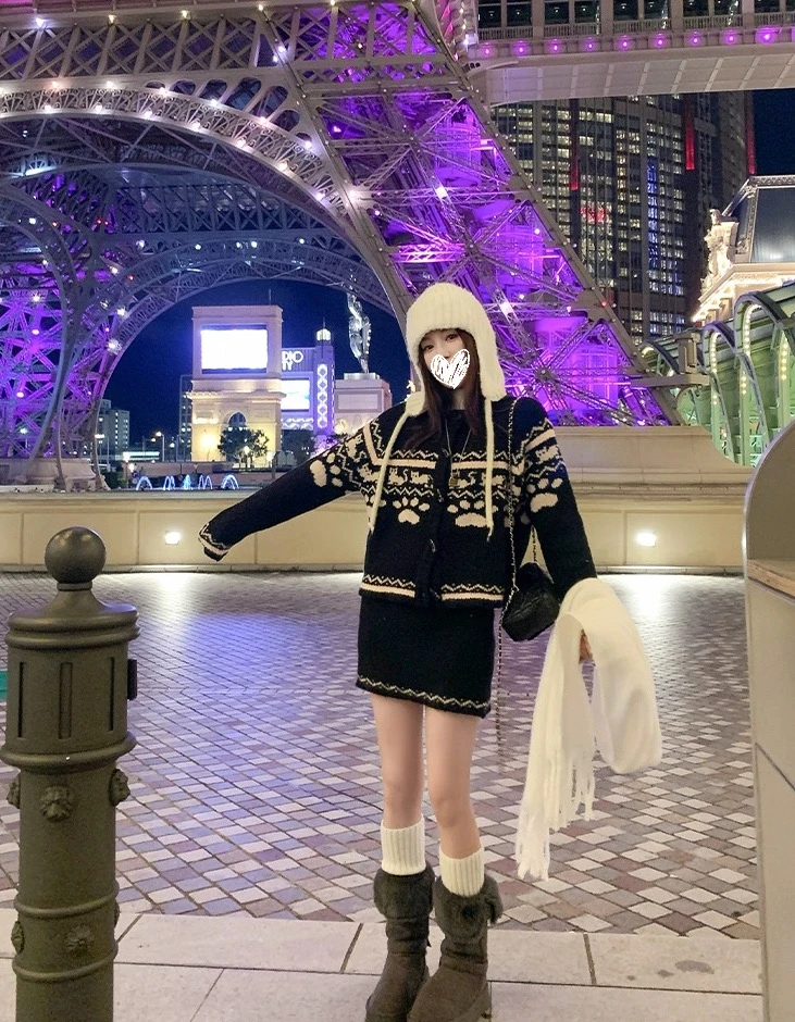 礼物盲盒 节日感费尔岛小狗毛衣套装针织两件套#986