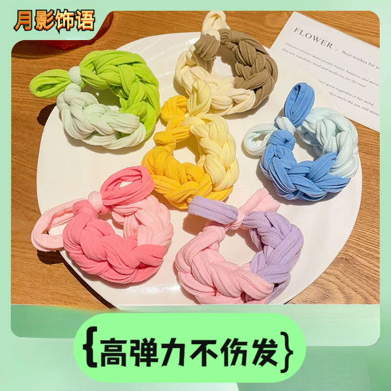 多巴胺撞色编织加粗皮筋女扎发高弹力耐用扎马尾手工头绳儿童