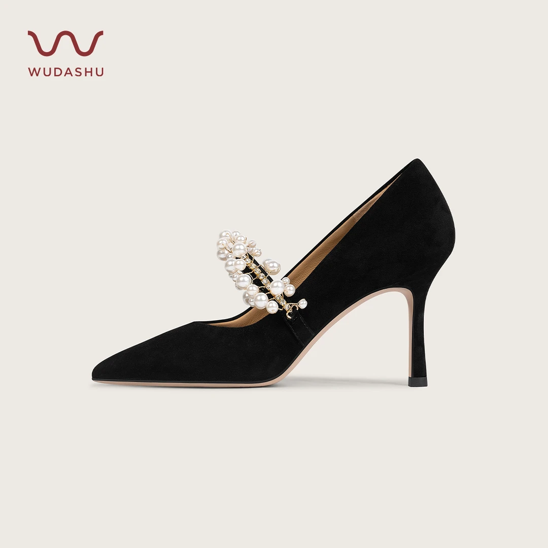 吴大叔时尚细跟气质百搭日常职业通勤珍珠带网红浅口高跟鞋z167