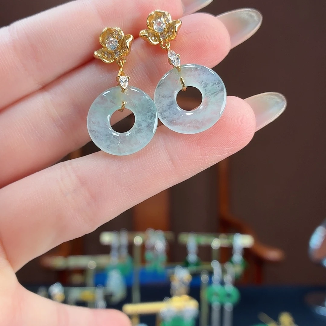 翡翠银S925镶嵌耳饰