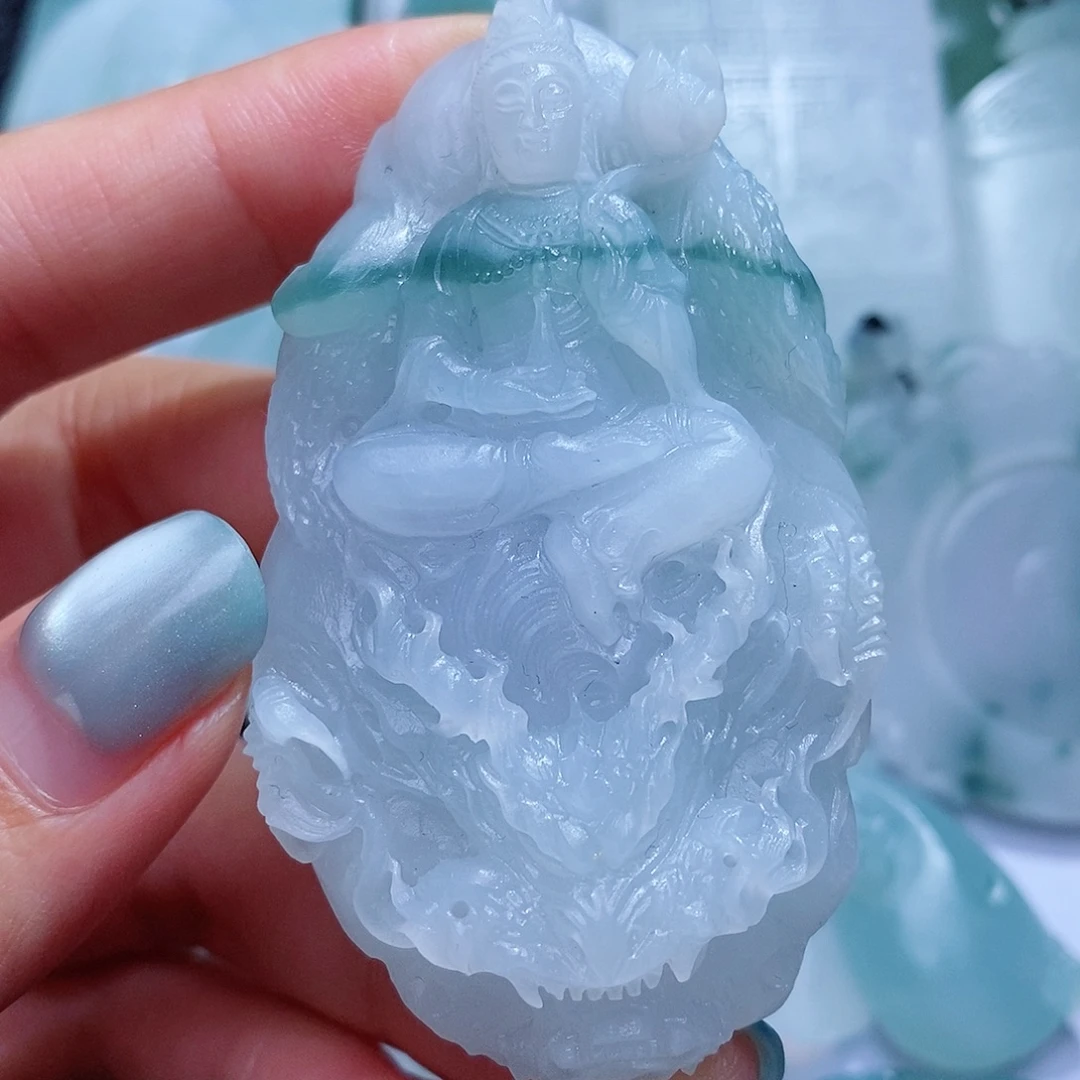 定制翡翠未镶嵌毛货付款后确认抛光