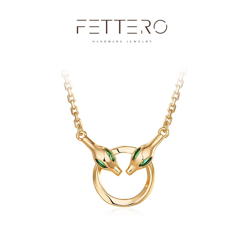 fettero 铜合金项链 【金色圆环双蛇头项链】时尚小众镶嵌气质