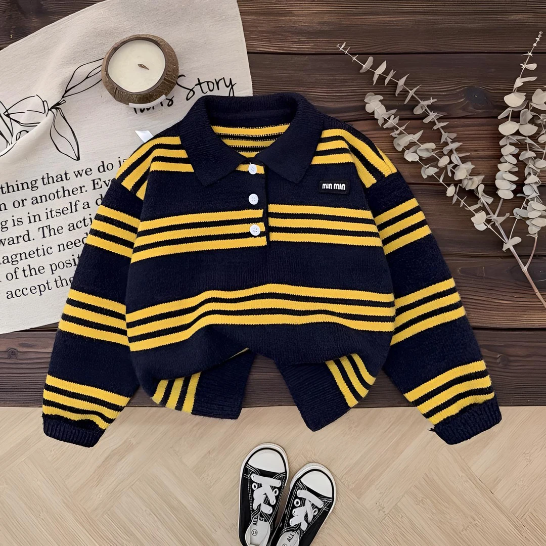 男童毛衣秋冬儿童条纹针织衫2025新款宝宝上衣小男孩POLO领毛线衣