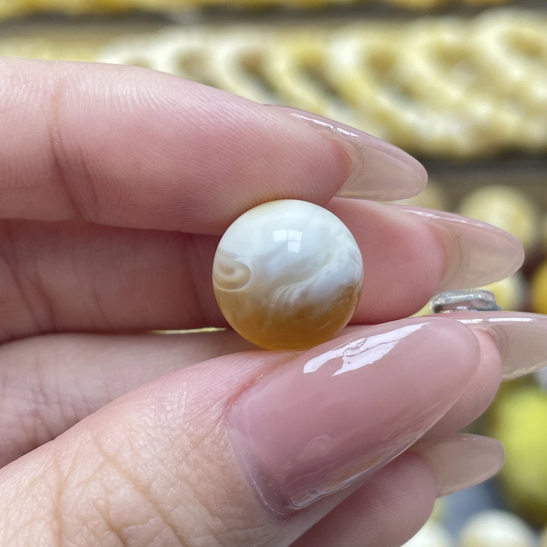 段掌柜臻选·12.5mm天然原矿蜜蜡高品金瓷白半山水溶洞圆珠微瑕