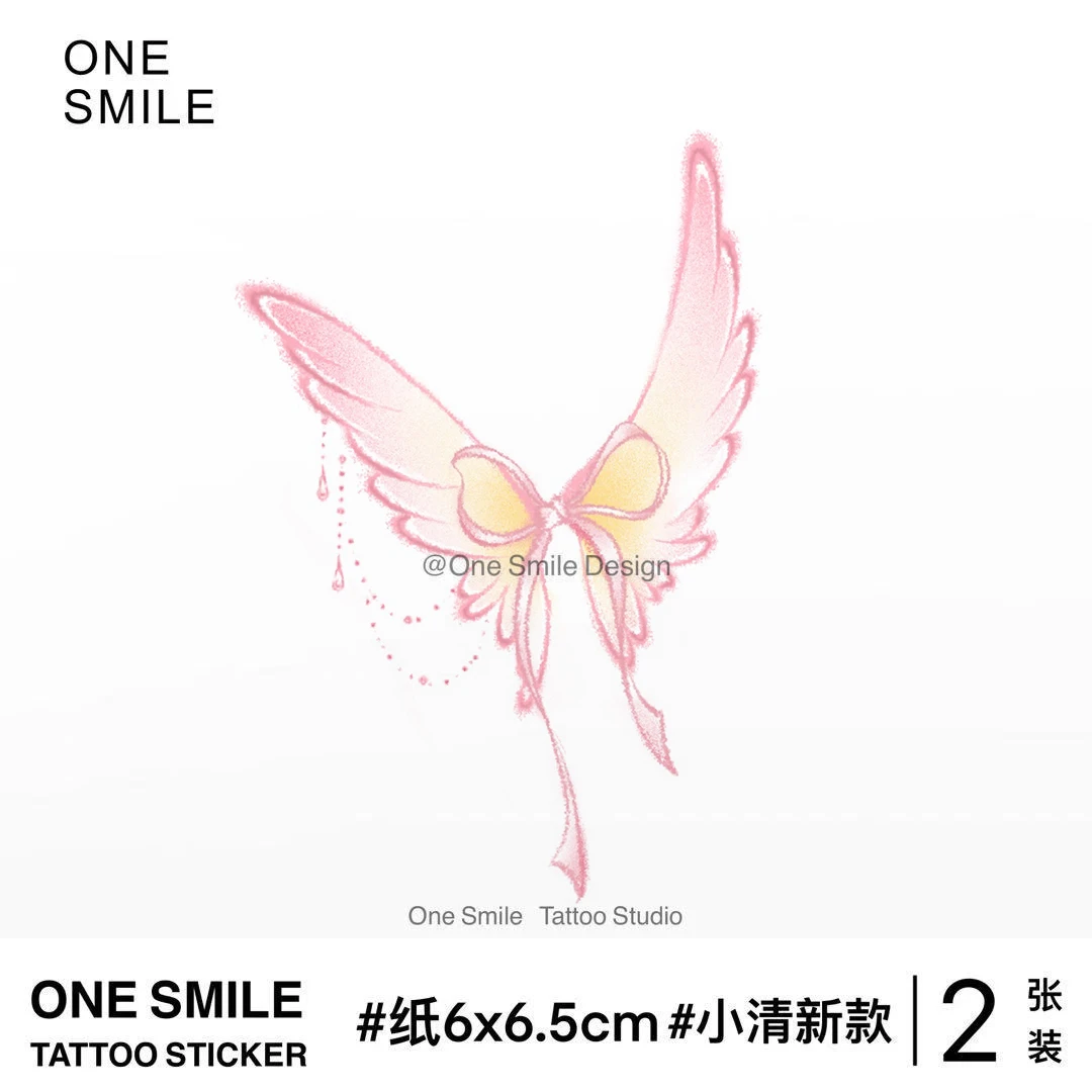 ONESMILE 粉色蝴蝶结翅膀 可爱锁骨彩色高级持久防水小清新纹身贴