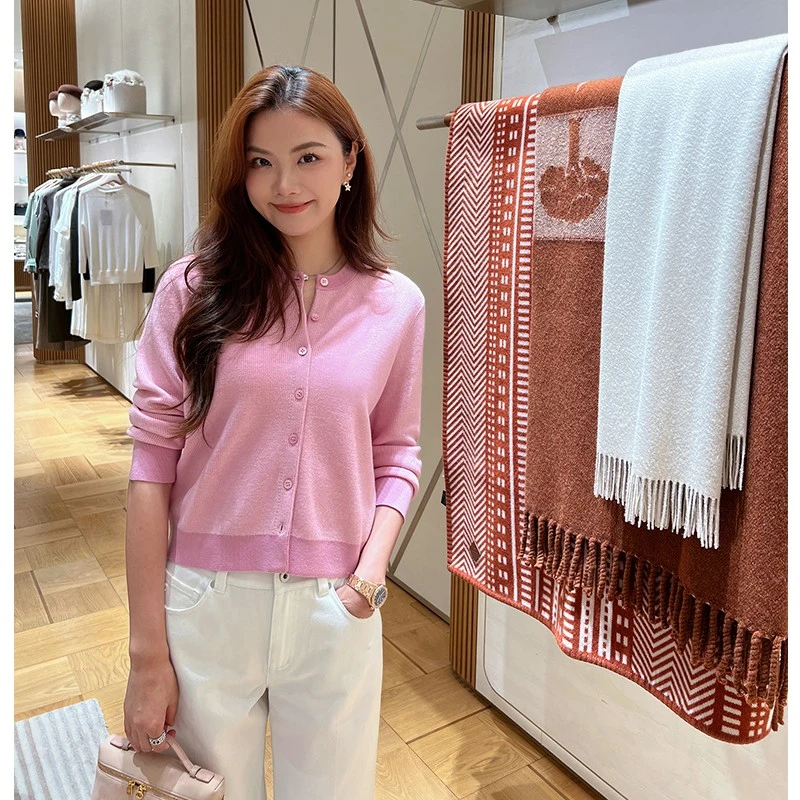 【琳媚】气质名媛圆领长袖针织开衫女