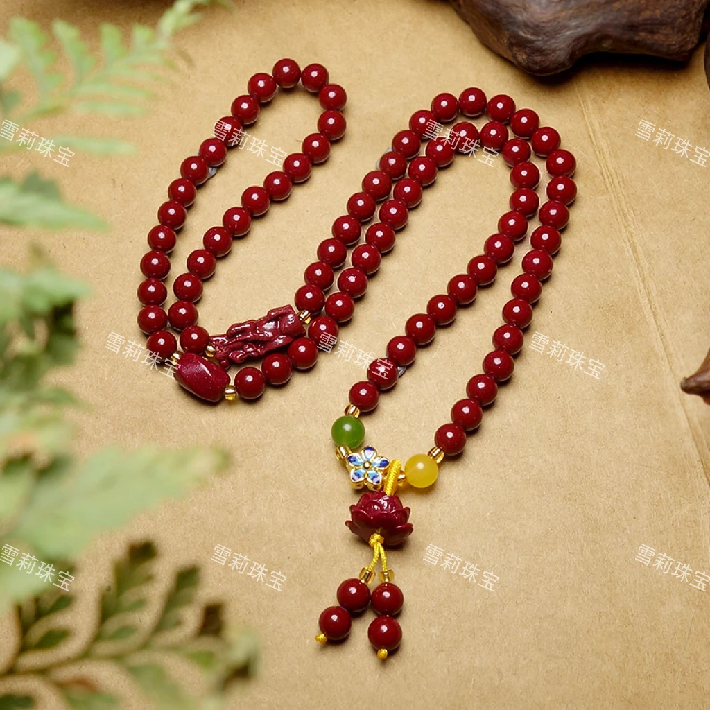 含辰砂工艺品【雪莉珠宝】朱砂紫砂多圈蓝莲花貔貅手链卡6