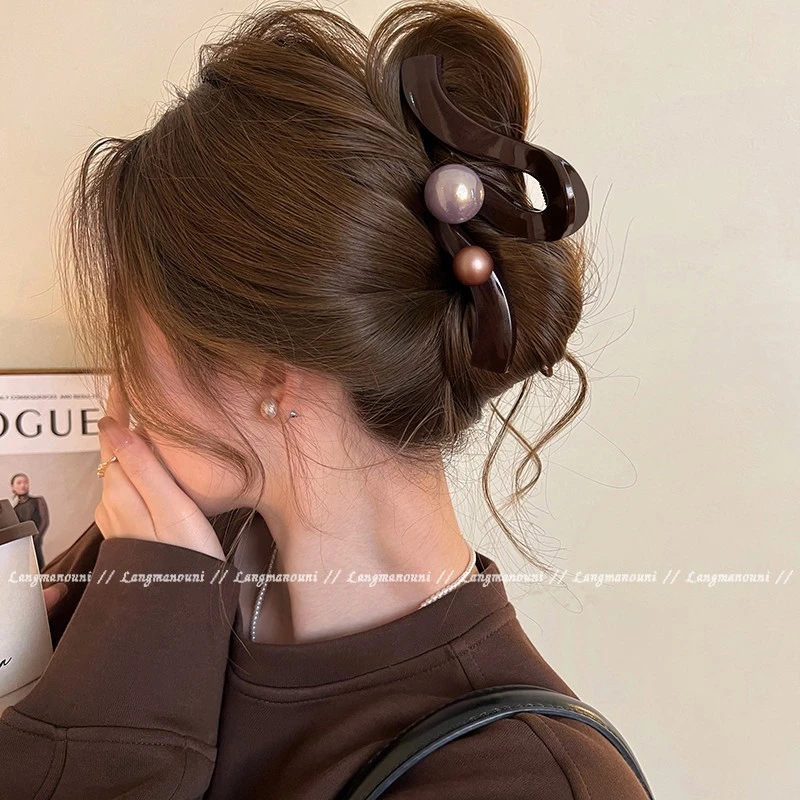 波浪珍珠大号头发抓夹女后脑勺发夹2025新款高级感鲨鱼夹发饰夹子