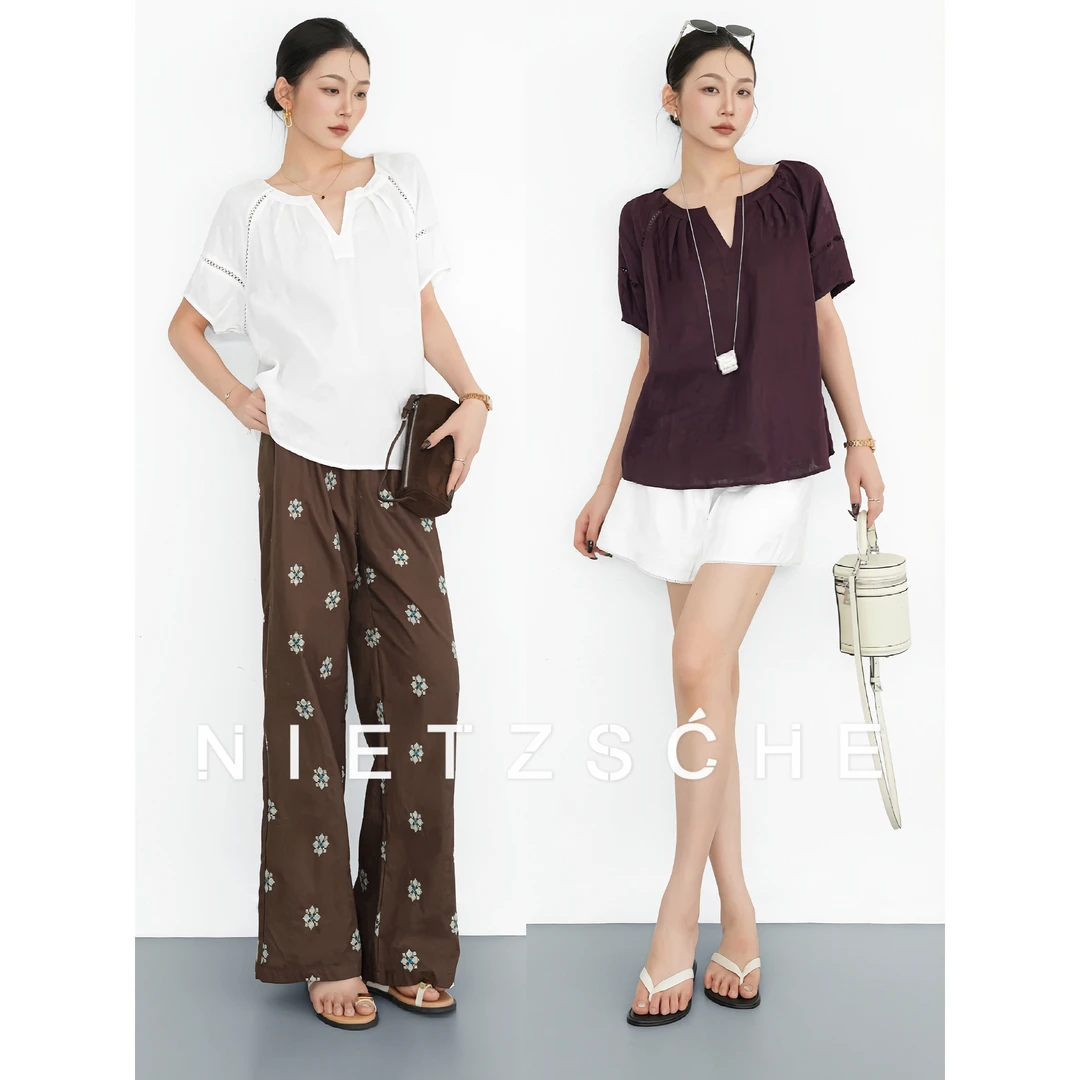 Nietzsche｜度假老钱衫｜1oo%亚麻 松弛法式镂空刺绣凉感上衣90110