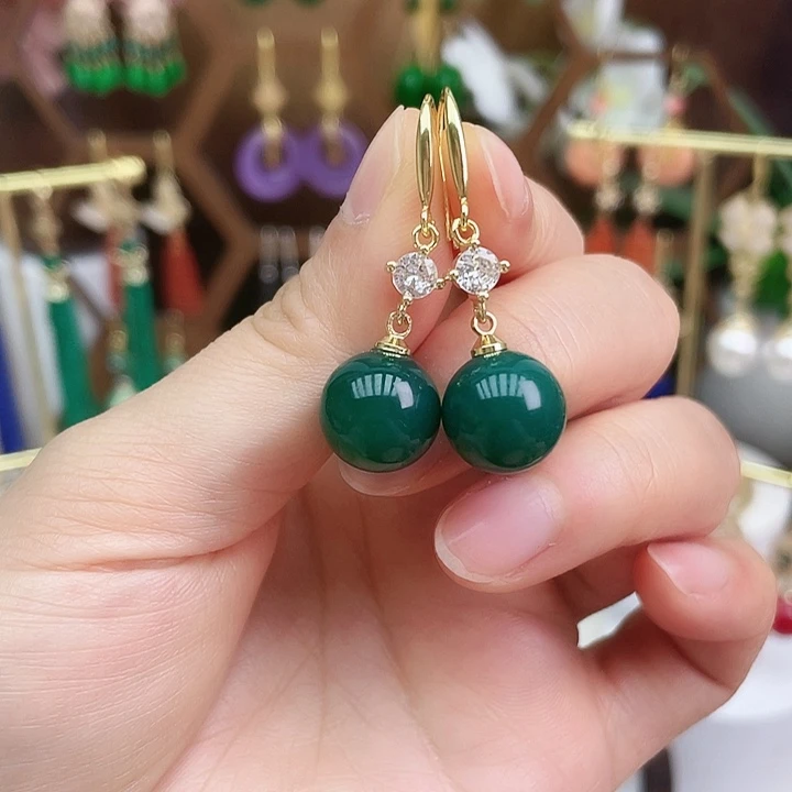 玛瑙/玉髓耳钉合金绿短