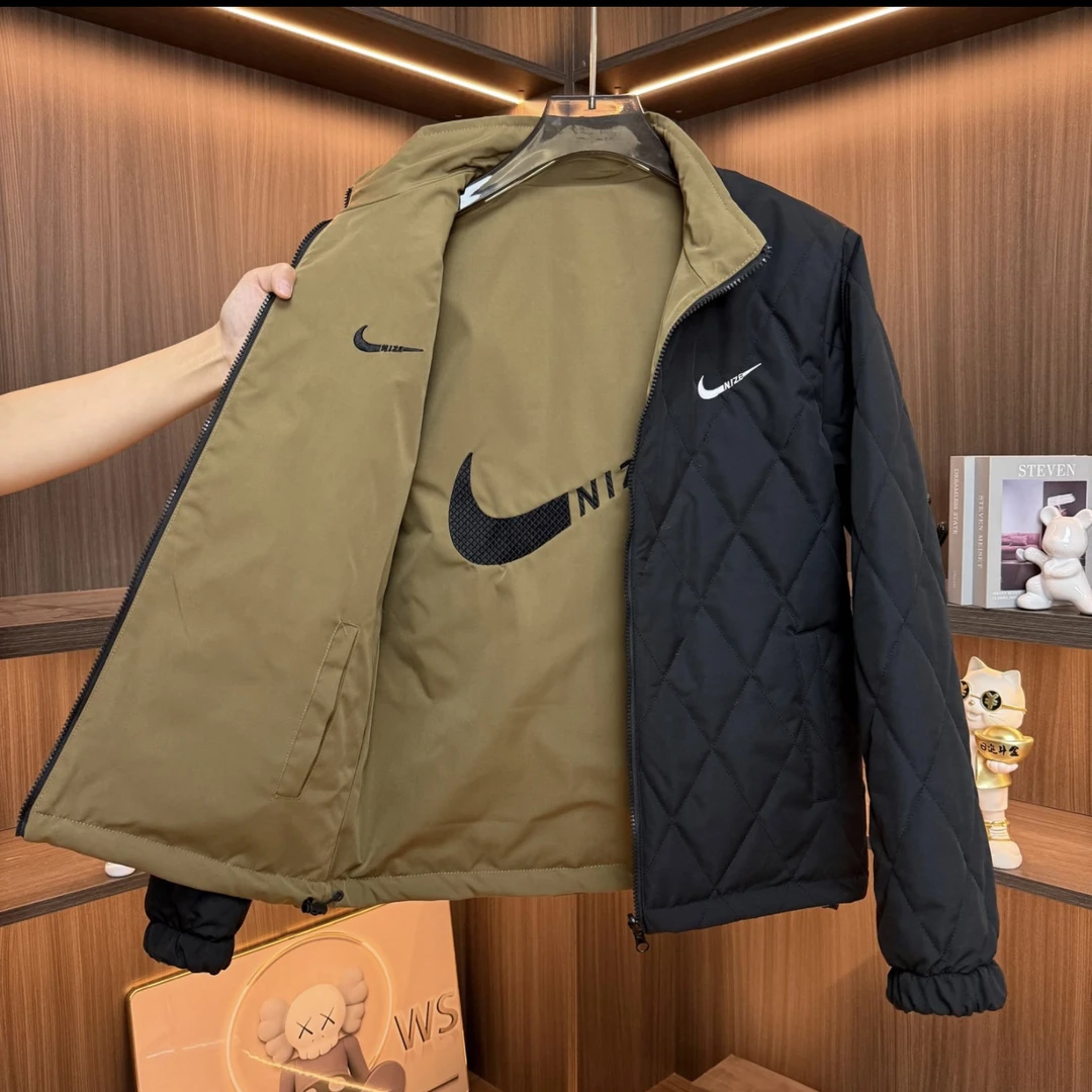 8937冬季新款菱形格两面可穿立领薄棉外套