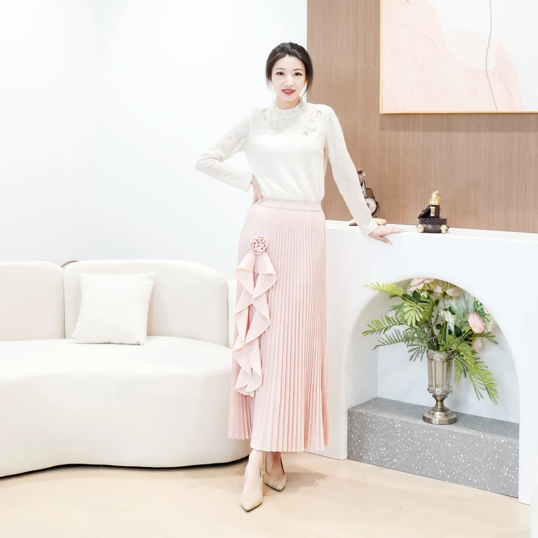 手工捏花百褶半身裙TMAOS3311