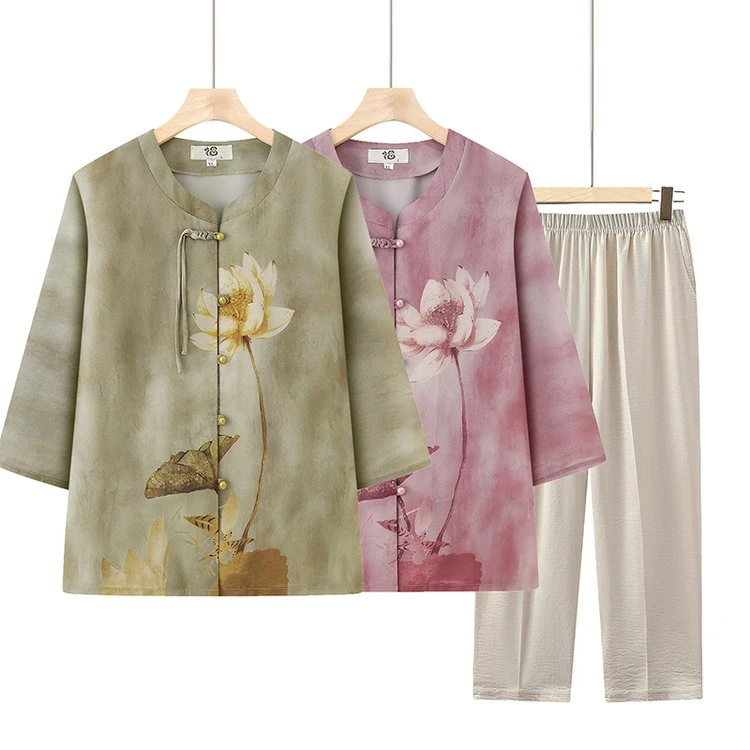 2025中老年夏装衬衫奶奶洋气衣服新款套装