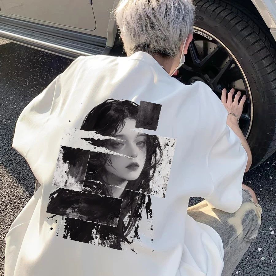 100%重磅纯棉短袖T恤男女同款创意原宿女孩夏宽松流行男装半袖ZN1