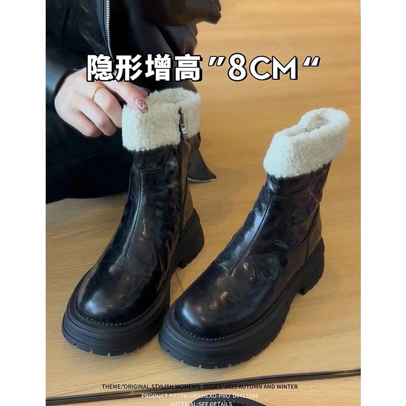 羊皮版！内增高雪地靴女2025新款冬季加绒保暖短靴复古马丁靴棉靴