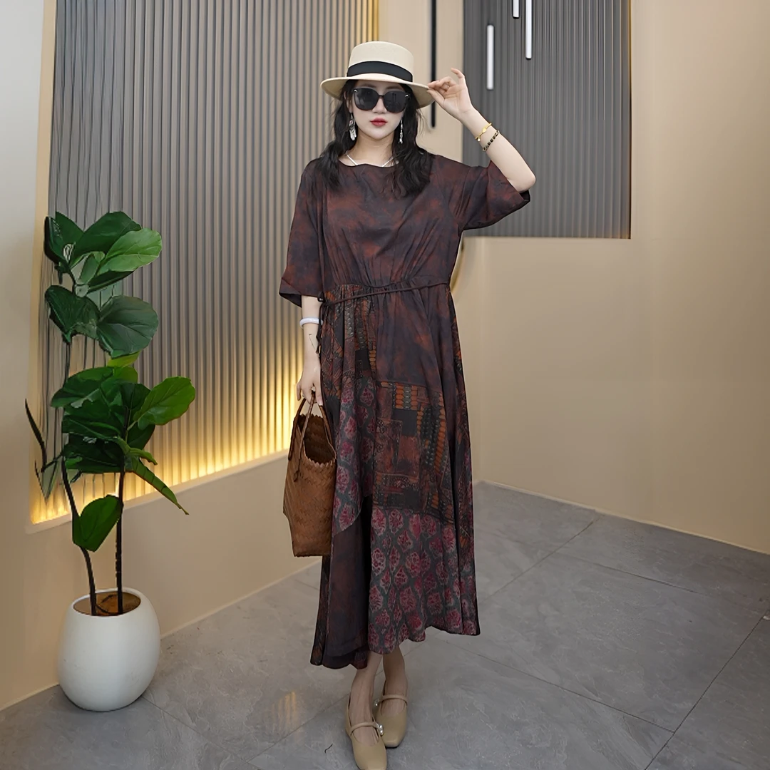 贵夫人新中式女装连衣裙显瘦气质中国风中长款花萝提花优雅大码