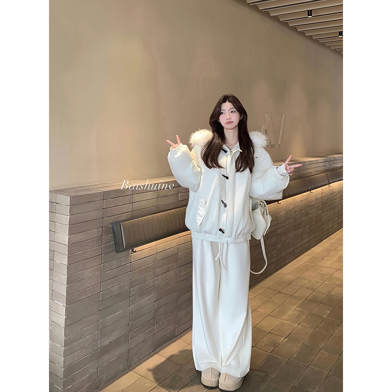 白水女 【冬季清仓款】奶白色软糯直筒裤女秋冬宽松垂感B41247060