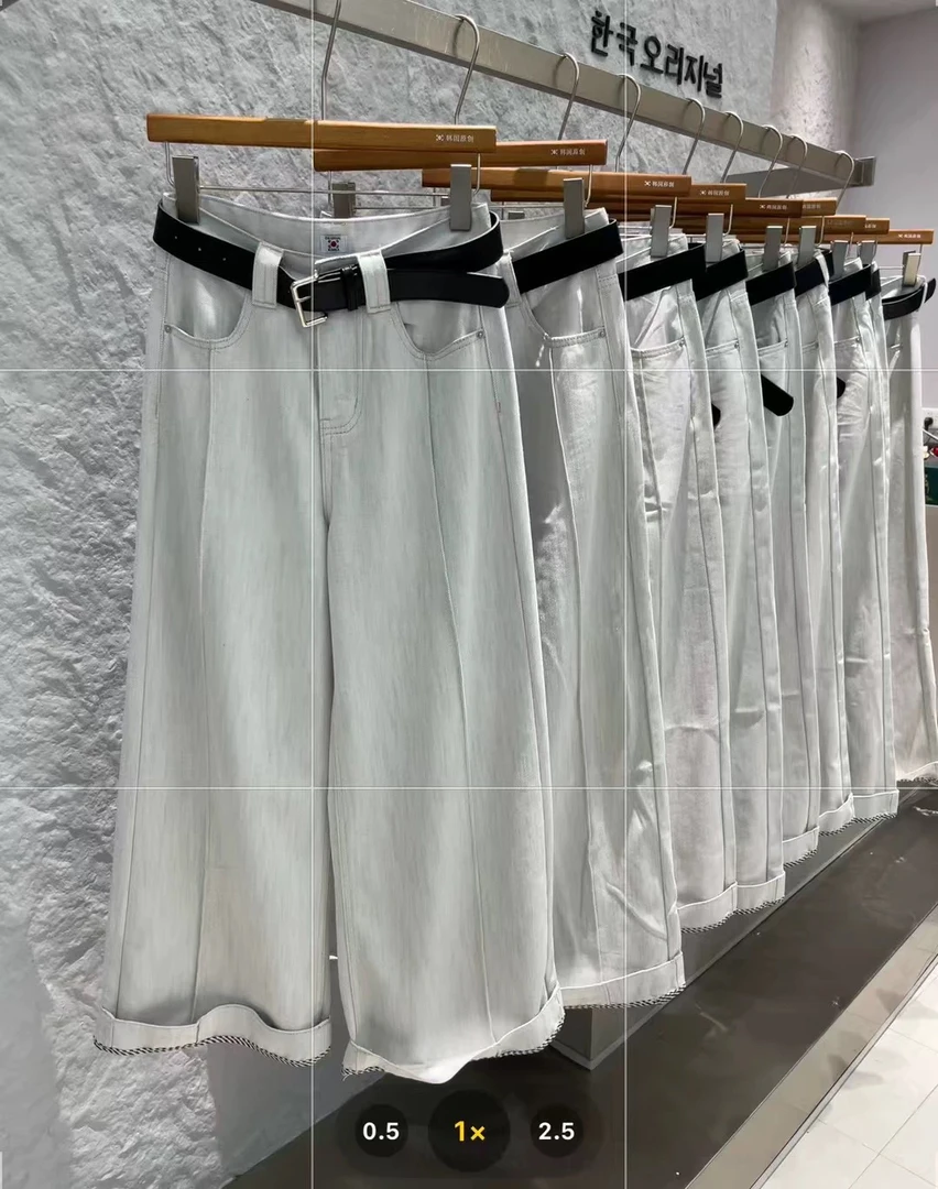 33363#四面弹高级白灰色直筒卷边显瘦九分奶奶牛仔裤（部分无腰带）