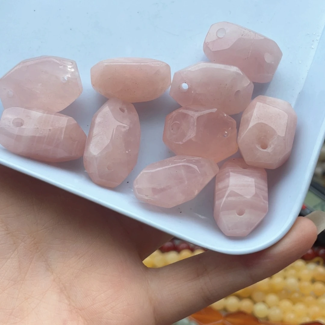 玛瑙/玉髓合金珠宝半成品4个装26*14粉水猪鼻孔切面配件