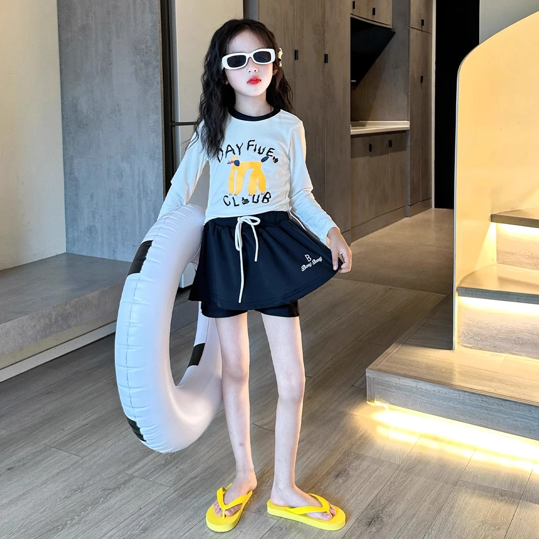女童泳衣夏季2025新款儿童分体式游泳衣夏装长袖防晒女孩温泉泳装