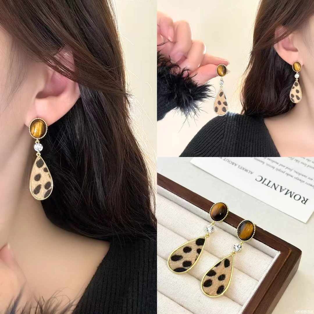 925银耳饰 c111丽银【美拉德豹纹耳环】豹纹耳环s925银针5020耳坠