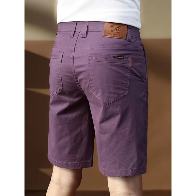 Leekody香港夏季紫色休闲短裤男款修身直筒潮流百搭高端透气5分裤
