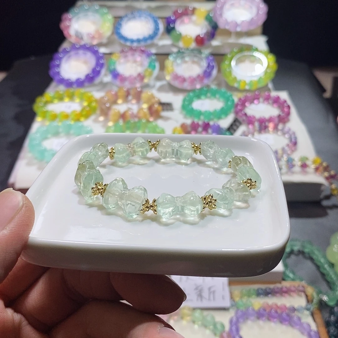 萤石手链未镶嵌薄荷绿蝴蝶结