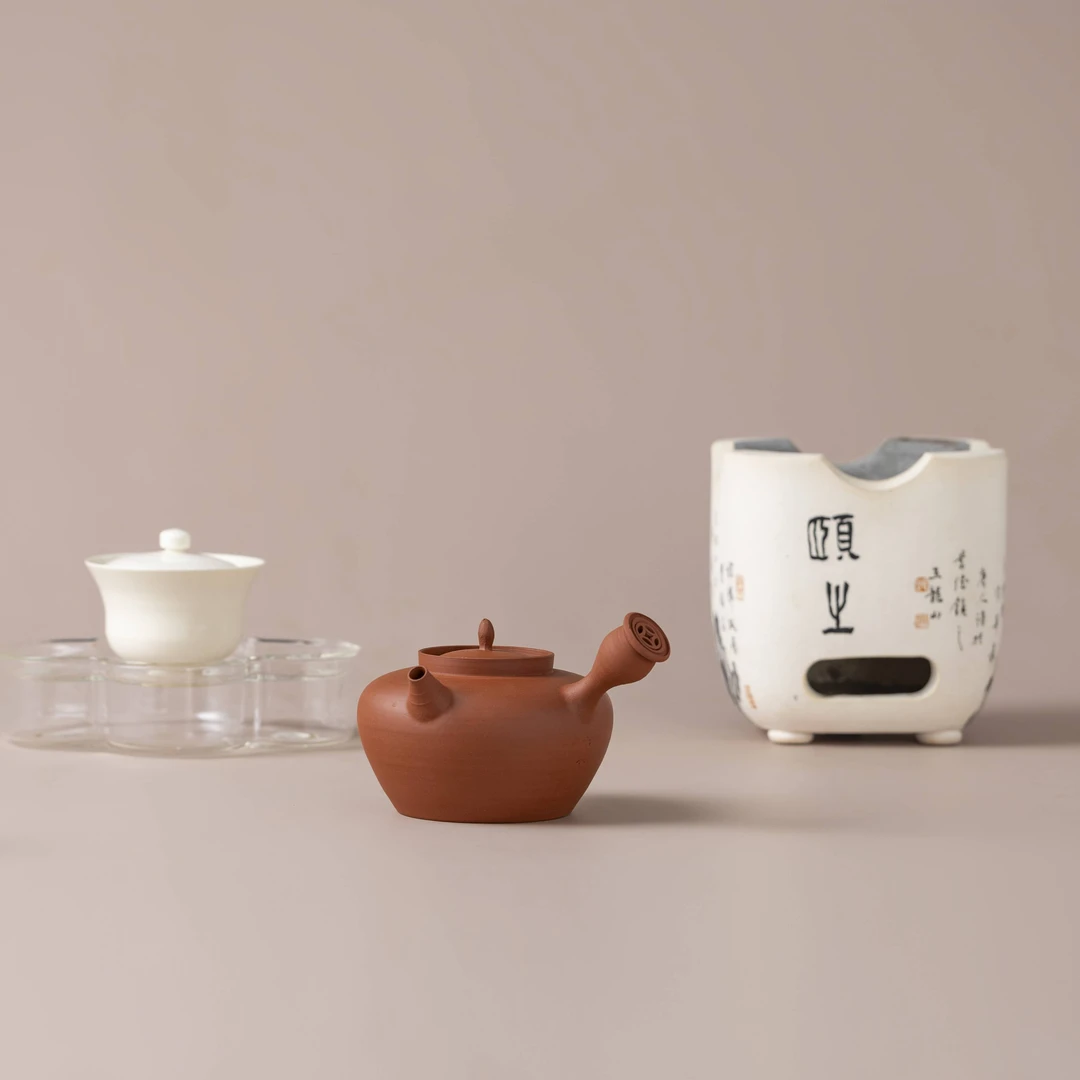 水木铜钱孔砂铫 | 手拉壶超薄红泥砂铫潮州工夫茶器侧把壶玉书煨