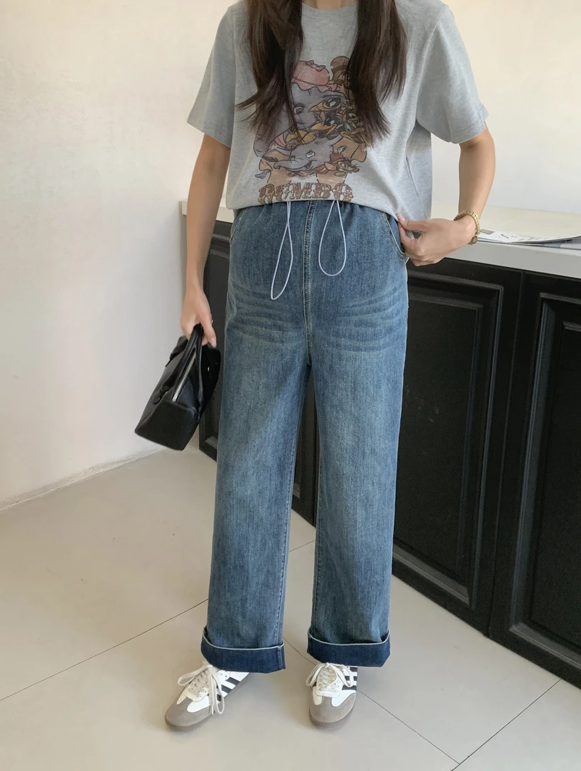 【实体店高品质】孕妇装春款宽松窄版牛仔九分阔腿裤奶奶裤