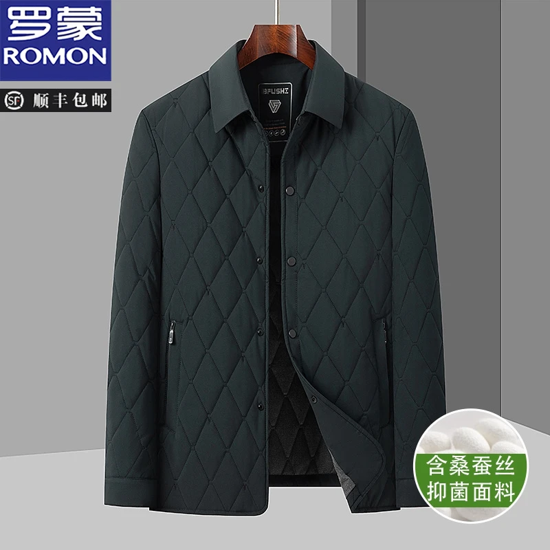 罗蒙冬季男士休闲含桑蚕丝长袖棉服翻领时尚保暖2025新款百搭外套