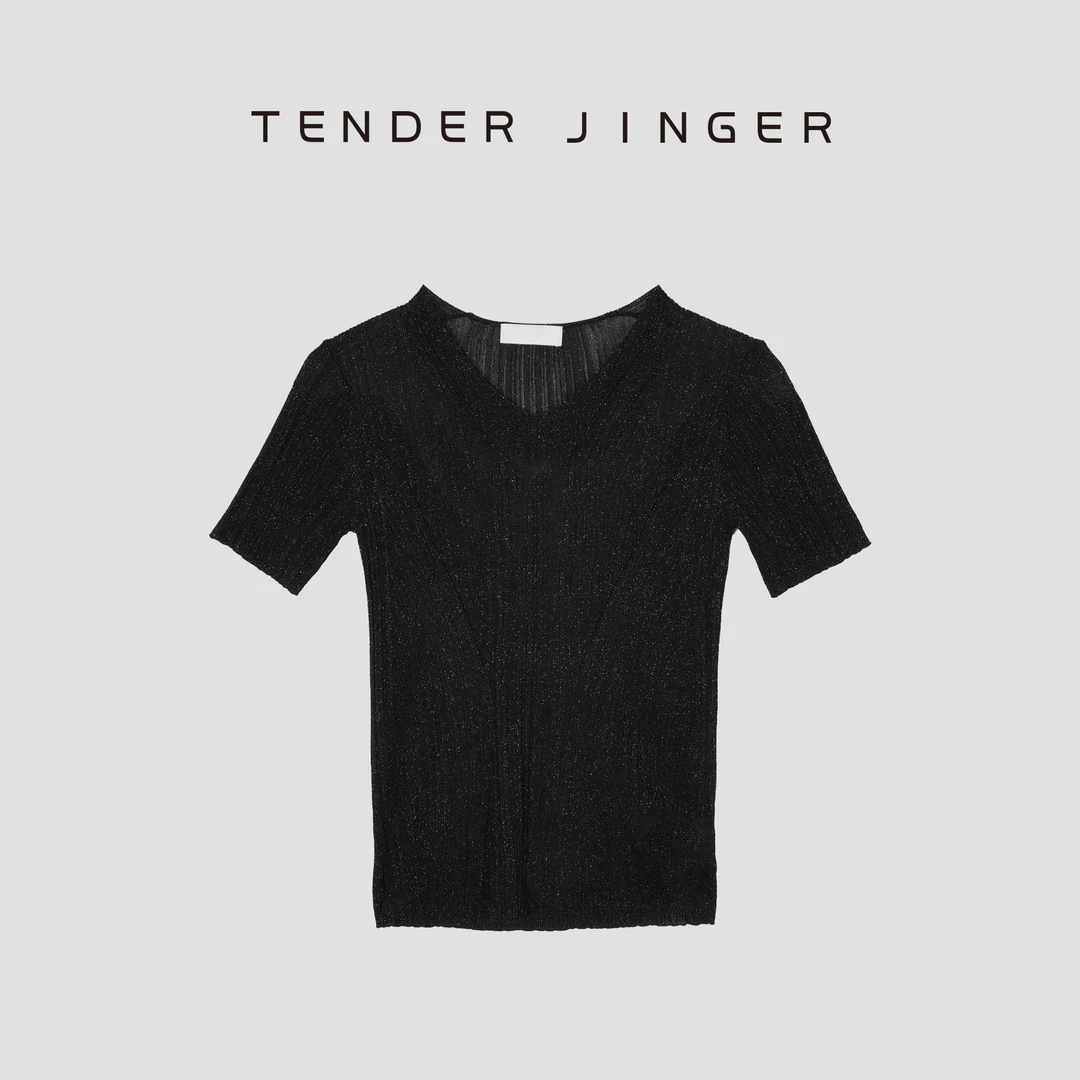 Tender Jinger【专柜】V领修身肌理感针织短袖T52SZZ80361