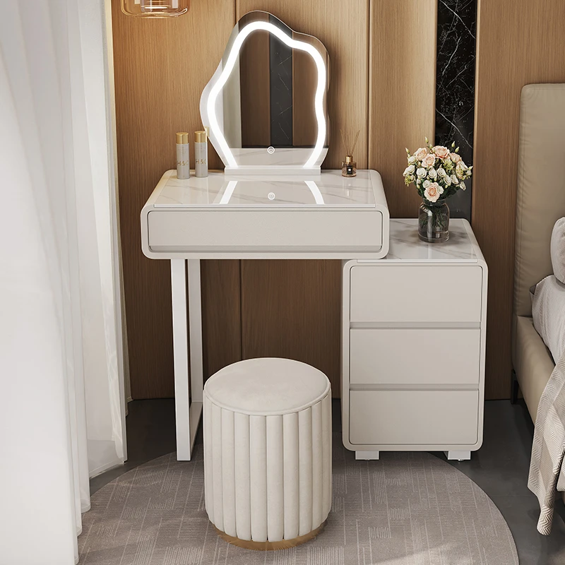 全实木梳妆台卧室现代简约新款多功能免安装斗柜一体化妆桌岩板