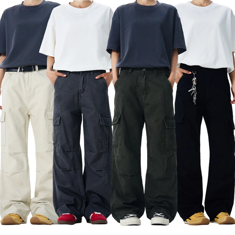 长休闲牛仔裤休闲裤百搭情侣夏季复古潮流日系多口袋男士宽松嘻哈