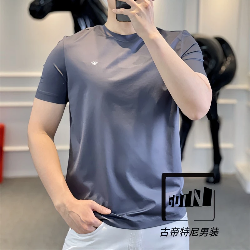 <古帝特尼>新款男士潮流高定欧货百搭时尚修身烫钻圆领短袖Z+5072