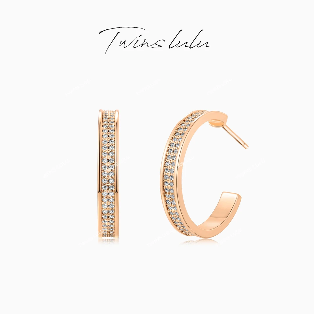 TWINS LULU 镀K金 新年款精致高级存在感爆闪C形耳环TSL2354